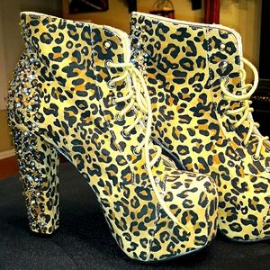 Beautiful Leopard Print and Rhinestone Booties.